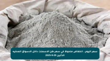 سعر اليوم.. انخفاض ملحوظ في سعر طن الأسمنت داخل الأسواق المحلية الاثنين 29-9-2025